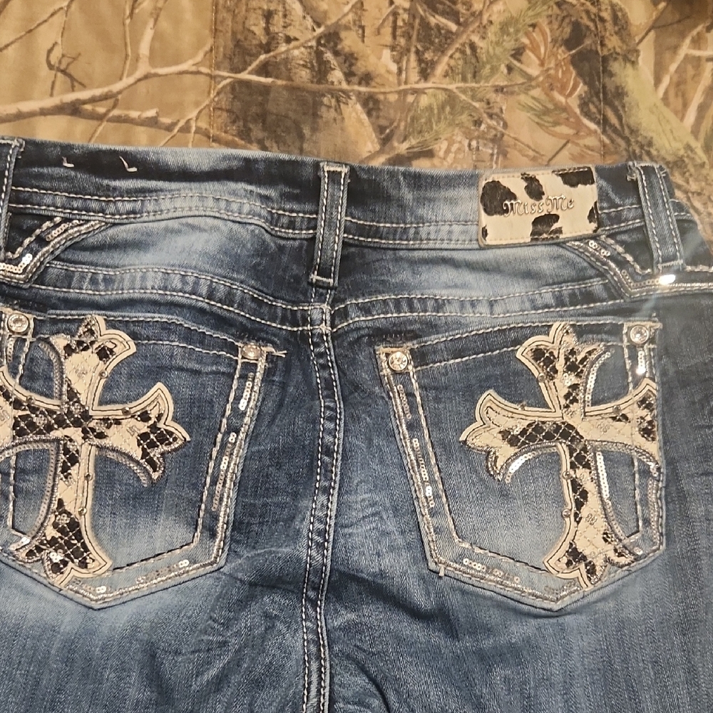 Miss Me Blue Boot Cut Jeans with Cross Accents